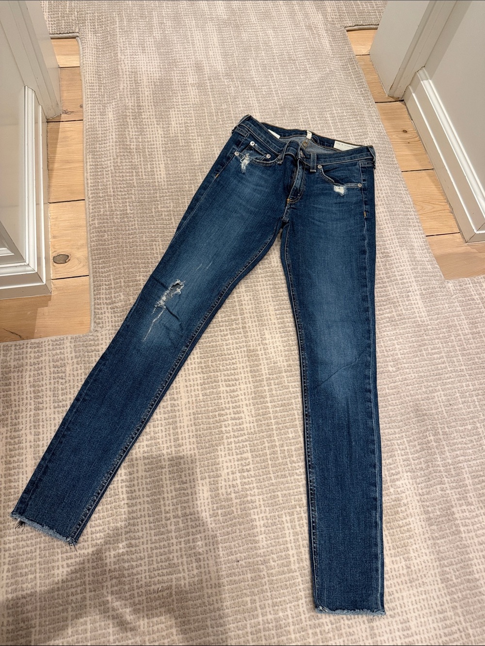 rag & bone dark blue distressed skinny jeans